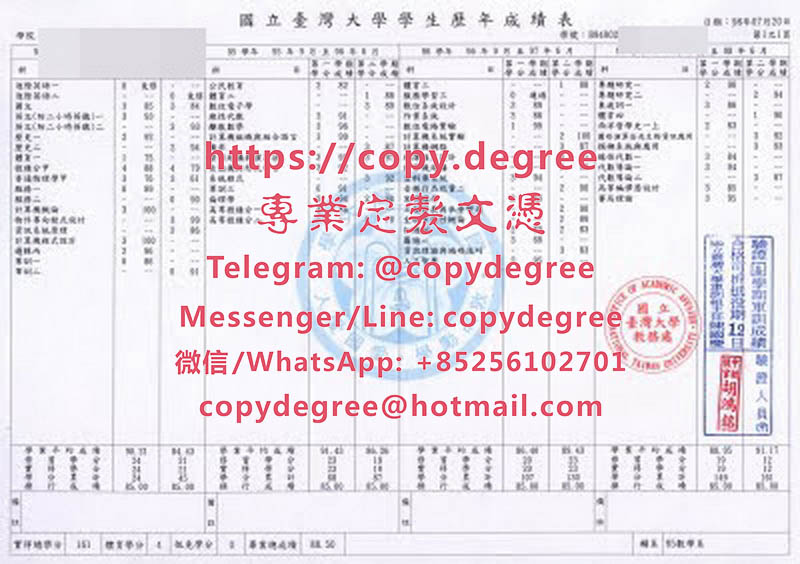 國立臺灣大學成績單範本|代辦国立台湾大学畢業證書|Diploma Sample