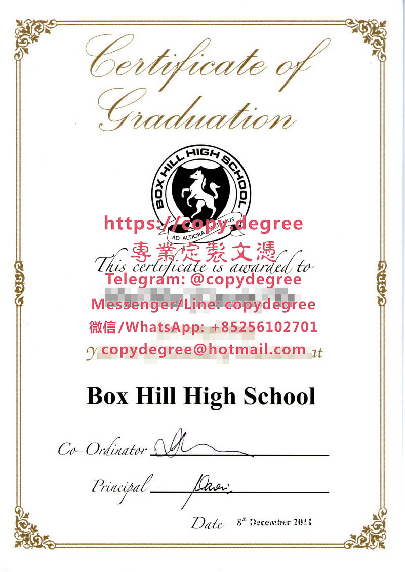 澳洲博士山中學畢業證書範本|製作澳洲博士山中學文憑|Box Hill High School