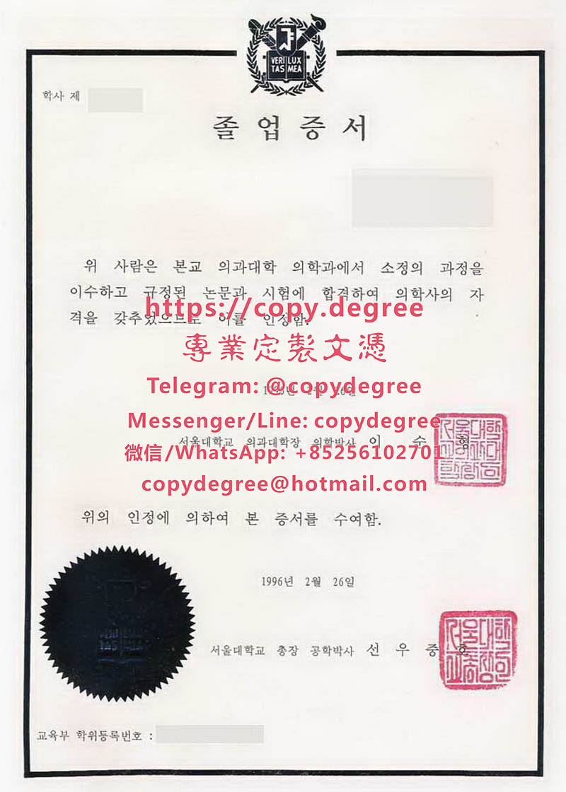 首尔大学毕业证书样本