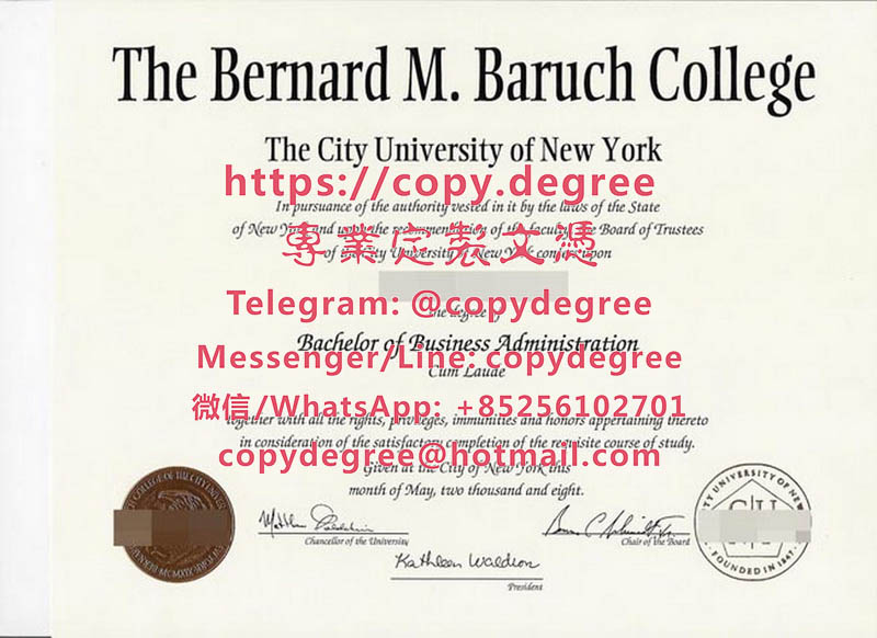 紐約城市大學巴魯學院文憑範本