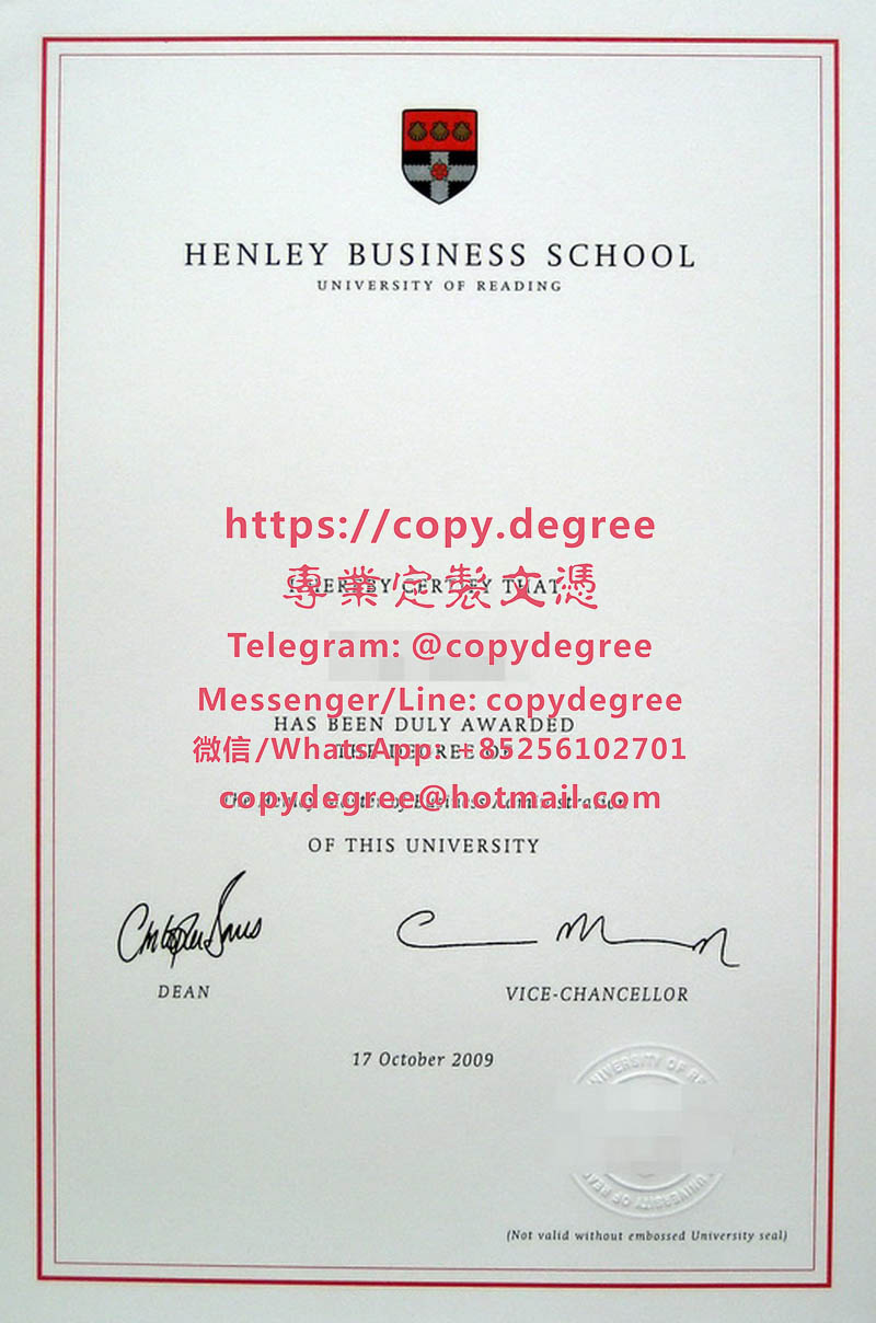 雷丁大學亨利商學院文憑範本|辦理雷丁大學亨利商學院畢業證書|制作雷丁大学