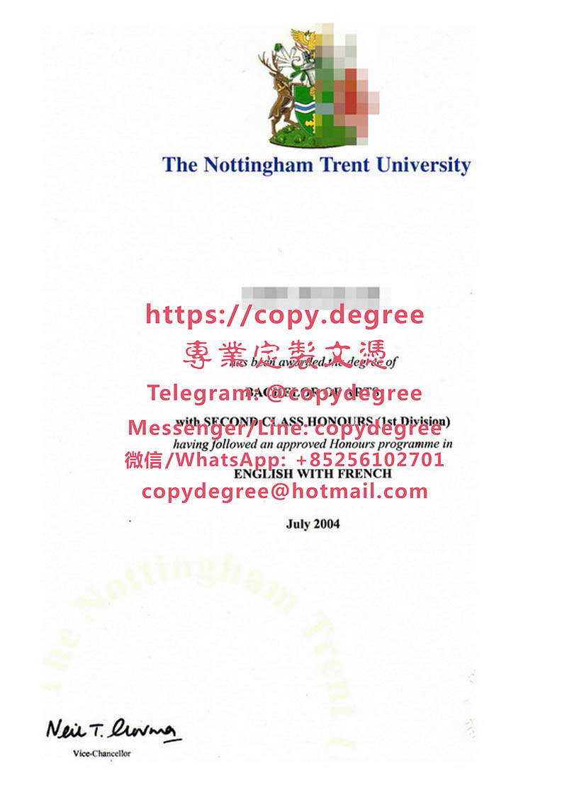 諾丁漢特倫特大學畢業證書樣本