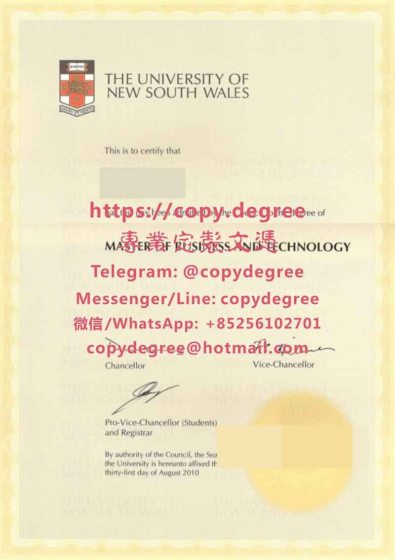 新南威尔士大学文凭模板