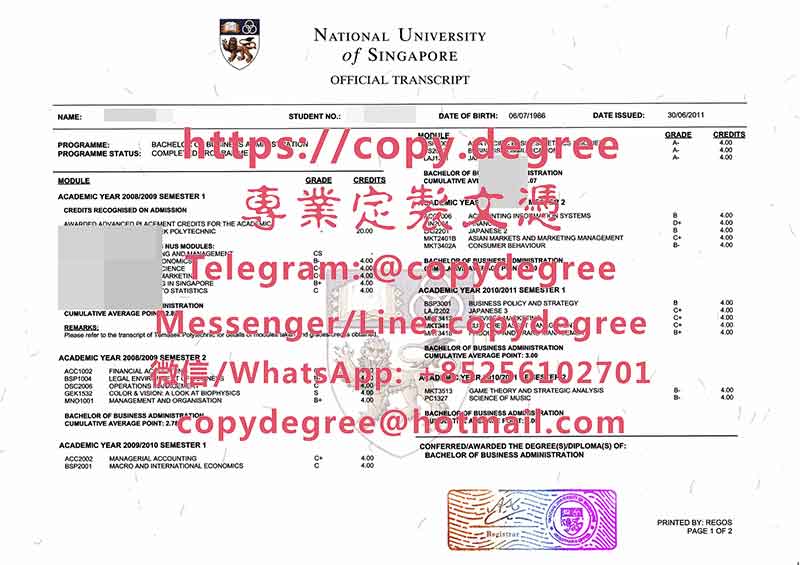 新加坡国立大学成绩单样本|辦理新加坡國立大學博士碩士學位證書|代辦新加坡