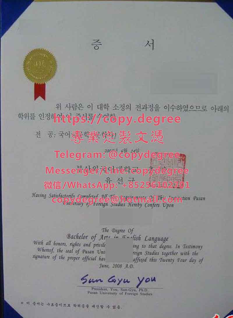 釜山外国语大学毕业证书样板