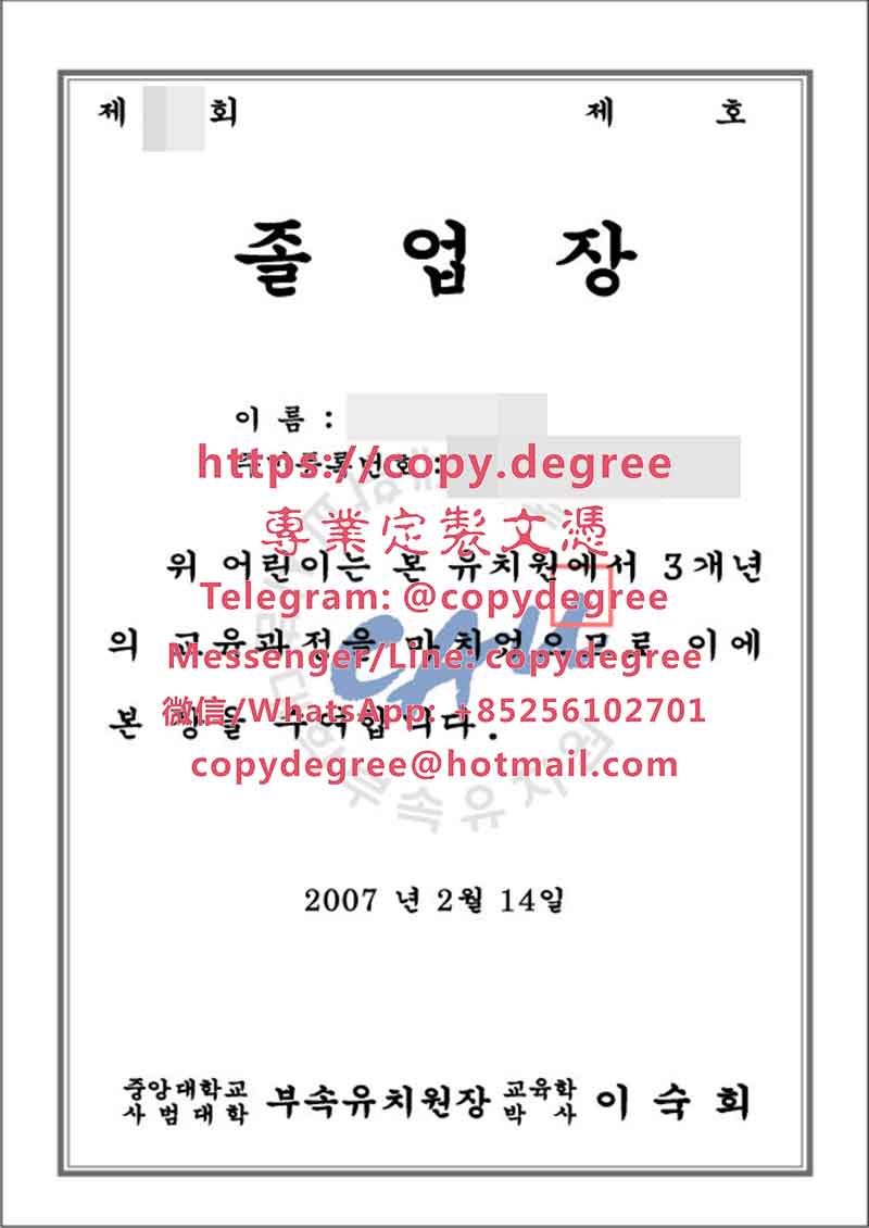 韩国中央大学汉城校区文凭样板